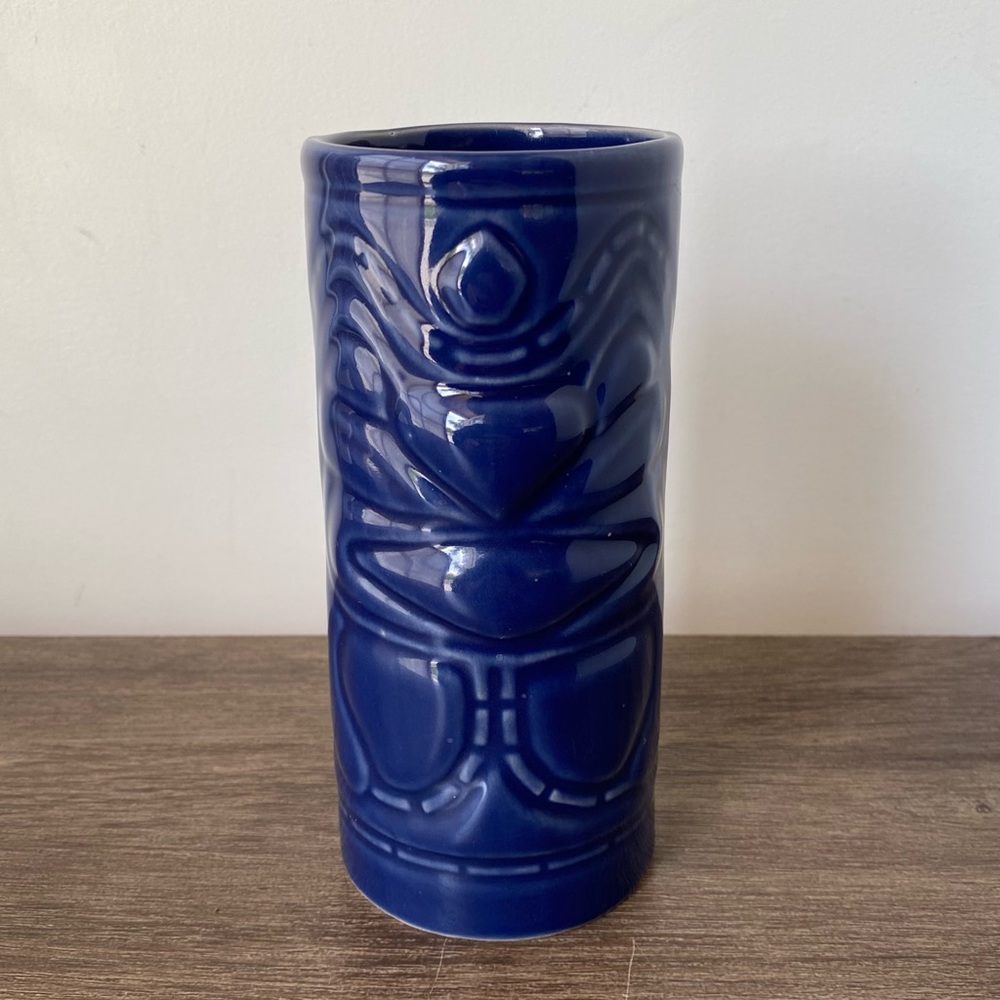 Accoutrements Navy Blue Tiki Mug Cup Ceramic Tumbler 5.5”